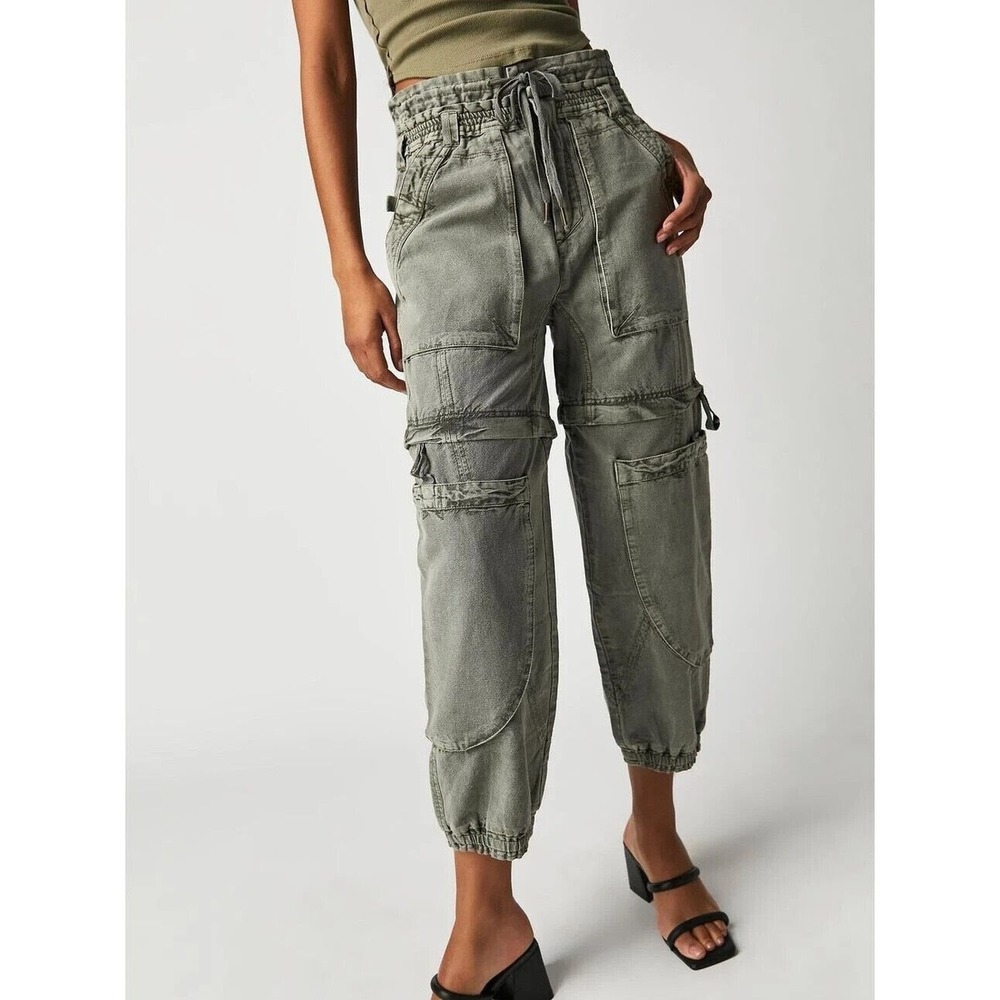 Free People Wind Drift Convertible Pants Womens Size XS Army Green Cargo Boho